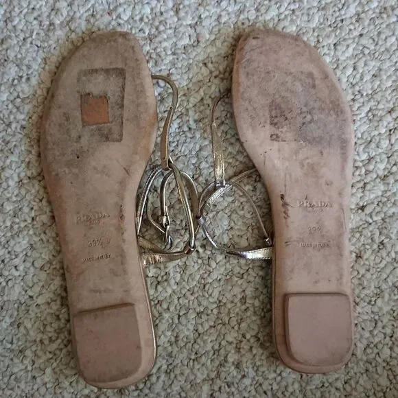 Prada gold metallic thong-strap flat sandals size 9 - Picture 12 of 12